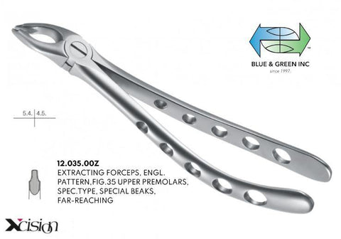 Extraction Forceps, Upper Premolars (12.035.00Z) Forceps - Blue & Green Inc.