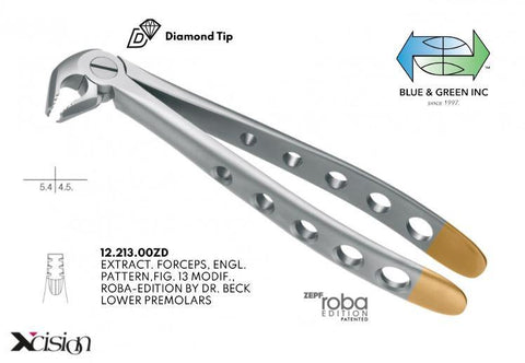Roba Extraction Forceps, Lower Premolars (12.213.00ZD) Forceps - Blue & Green Inc.