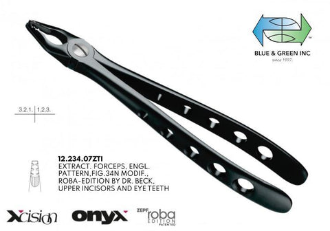 Onyx Roba Forceps, Upper Incisors and Eye Teeth (12.234.07ZTI) Forceps - Blue & Green Inc.