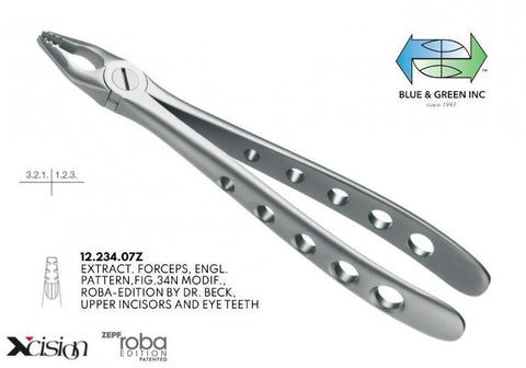 Roba Forceps, Upper Incisors and Eye Teeth (12.234.07Z) Forceps - Blue & Green Inc.