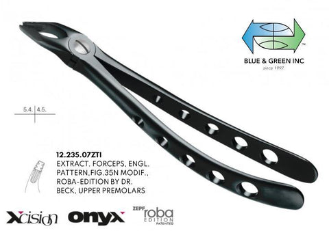 Roba Forceps, Upper Premolars (12.235.07ZTI) Forceps - Blue & Green Inc.