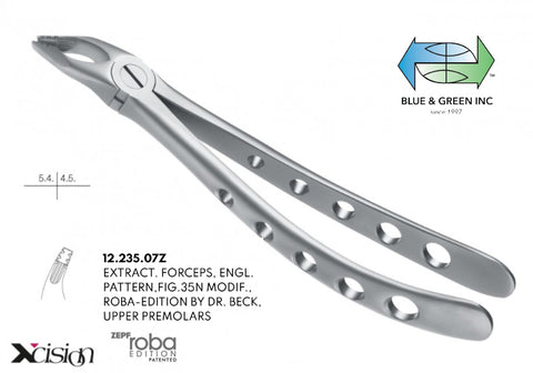 Roba Extraction Forceps, Upper Premolars (12.235.07Z) - Blue & Green Inc.