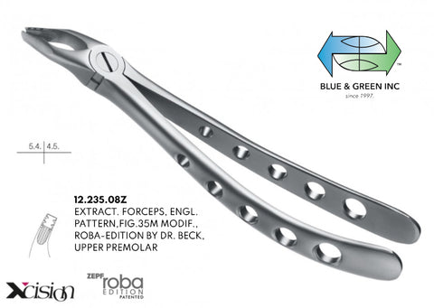 Roba Extraction Forceps, Upper Premolars (12.235.08Z) - Blue & Green Inc.