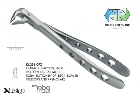 Roba Extraction Forceps Lower Incisors, Canines and Premolars (12.236.07Z) - Blue & Green Inc.