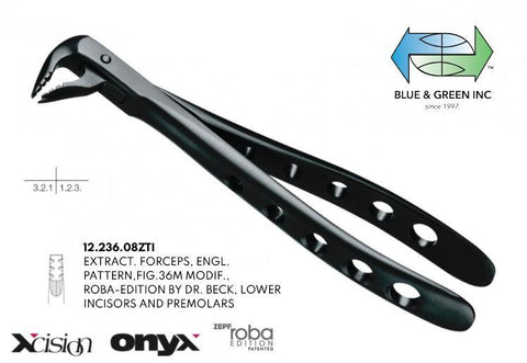 Roba Extraction Forceps, Lower Incisors & Premolars, Onyx Coat (12.236.08ZTI) Forceps - Blue & Green Inc.