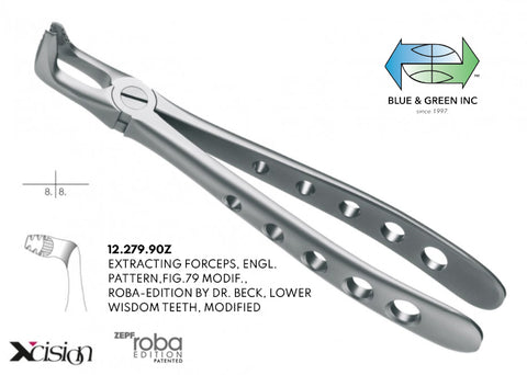 Roba Extraction Forceps, Lower Wisdom Teeth (12.279.90Z) - Blue & Green Inc.