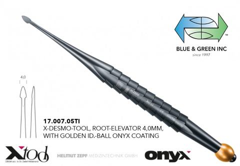 Onyx XTooI - Root Elevator 4.0mm 17.007.05TI Onyx Xtool - Blue & Green Inc.