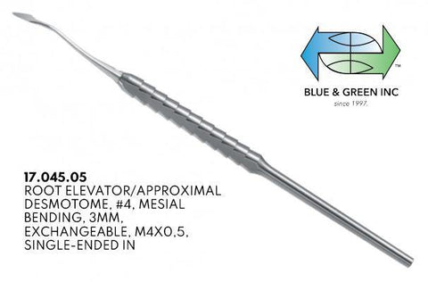 Aproximal Desmotome Elevator, Mesial Bending, 3mm (17.045.05) Elevator - Blue & Green Inc.