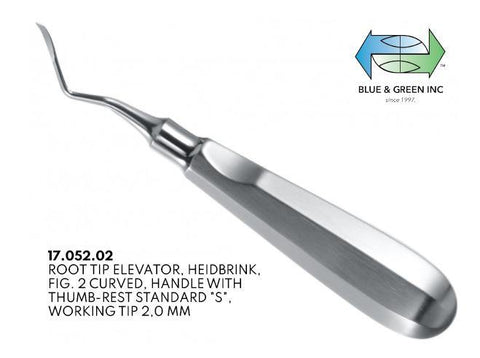 Root Tip Elevator, Curved, Handle with Thumb Rest, 2.5mm (17.052.02) Elevator - Blue & Green Inc.