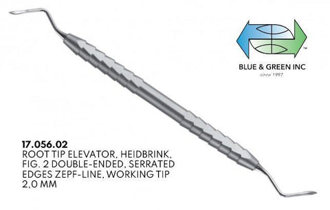 Heidbrink Root Elevator, Double Ended, Serrated 2mm (17.056.02) Elevator - Blue & Green Inc.