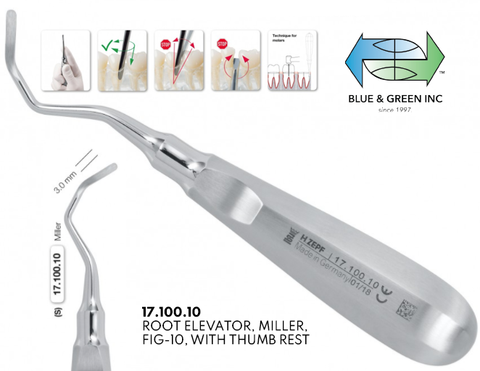 Root Elevator, Luxator Left, 3mm (17.100.10) - Blue & Green Inc.