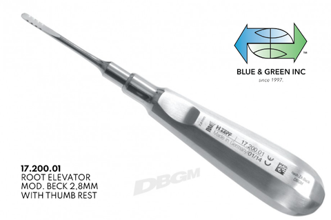 Root Elevator, Straight, Handle with Thumb Rest, 2.8mm (17.200.01) Elevator - Blue & Green Inc.