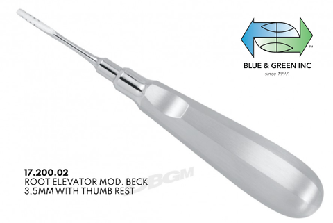 Root Elevator, Straight, Handle with Thumb Rest, 3.5mm (17.200.02) Elevator - Blue & Green Inc.