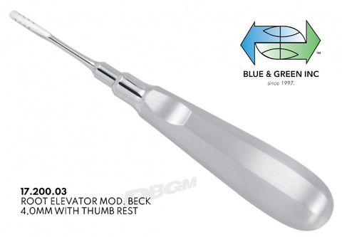Root Elevator, Straight, Handle with Thumb Rest, 4.0mm (17.200.03) Elevator - Blue & Green Inc.