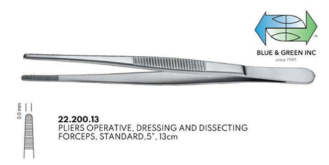 Pliers Operative, Dressing and dissecting forceps, 5" (22.200.13) Plier - Blue & Green Inc.