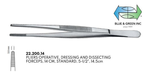 Pliers Operative, Dressing and Dissecting Forceps, 14cm (22.200.14) Plier - Blue & Green Inc.