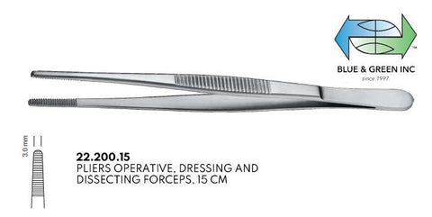 Pliers Operative, Dressing and Dissecting Forceps, 15cm (22.200.15) Plier - Blue & Green Inc.