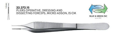 Micro-Adson Atraumatic Tissue Forceps 15cm (22.272.15) Tissue Forceps - Blue & Green Inc.