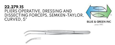 Pliers Operative Dressing and Dissecting, Semken-Taylor Forceps Curved (22.279.15) Forceps - Blue & Green Inc.