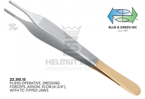 Adson Pliers Operative, 12cm, 4-3/4", TC (22.310.12 & 22.310.15) Plier - Blue & Green Inc.