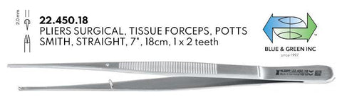 Potts Smith Atraumatic Tissue Forceps 18cm (22.450.18) Tissue Forceps - Blue & Green Inc.