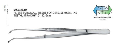Semken Pliers Surgical, Tissue Forceps (22.480.12 , 22.480.15 , 22.481.12 & 22.481.15)  - Blue & Green Inc.