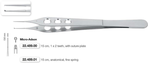Micro-Adson Perforated Atraumatic Tissue Forceps 15cm (22.489.00 + 22.489.01) Tissue Forceps - Blue & Green Inc.