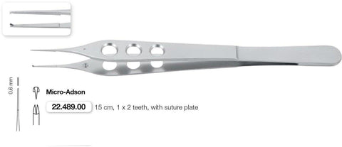 Micro-Adson Perforated Atraumatic Tissue Forceps 15cm (22.489.00 + 22.489.01) Tissue Forceps - Blue & Green Inc.