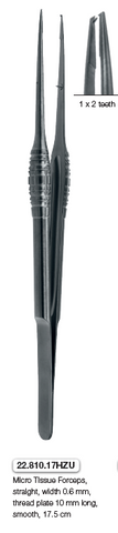 Micro Tissue Forceps straight, 0.6mm (22.810.17HZU) Tissue Forceps - Blue & Green Inc.
