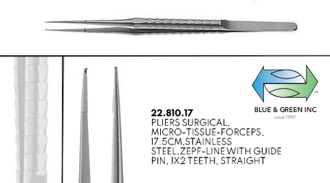 Micro Tissue Forceps 17.5cm w/ Diamond Coating (22.810.17 + 22.810.17D) Tissue Forceps - Blue & Green Inc.