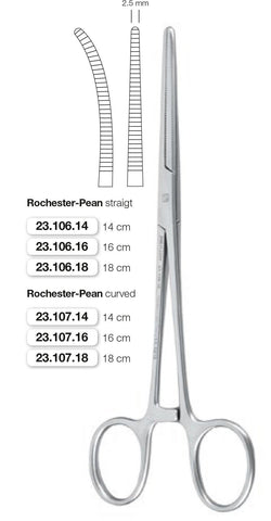 Rochester-Pean Haemostat (23.106.14, 16, 18 + 23.107.14, 16, 18) Haemostat - Blue & Green Inc.