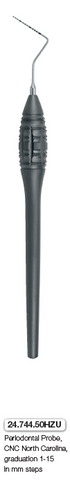Periodontal Probe, CNC North Carolina, graduation 1-15 in mm steps, touch grip handle (24.744.50HZU) Probe - Blue & Green Inc.
