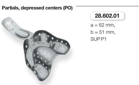 Perforated Anatomic Ehricke, Partials/Depressed Centers, Upper Jaw (28.602.01-03) Impression Tray - Blue & Green Inc.