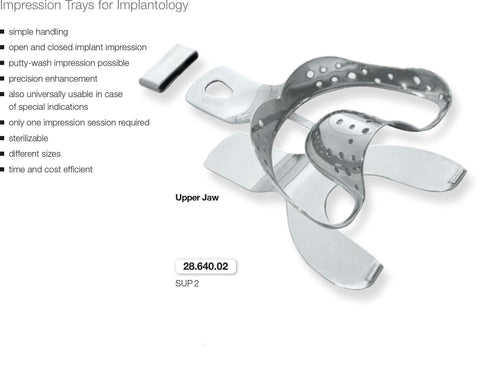 Implantology Impression Tray, Upper Jaw (28.640.01-04) Impression Tray - Blue & Green Inc.