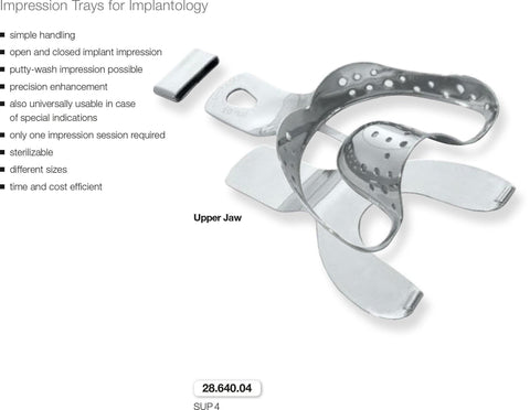 Implantology Impression Tray, Upper Jaw (28.640.01-04) Impression Tray - Blue & Green Inc.