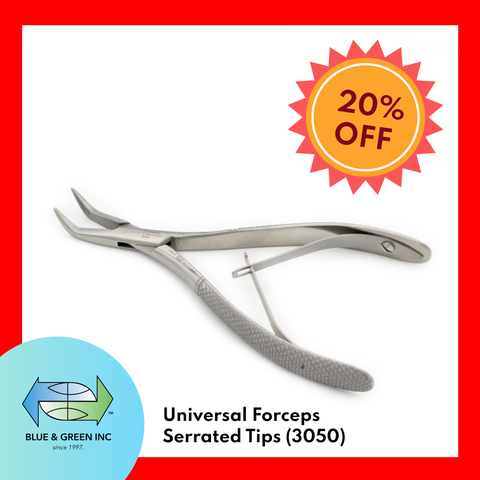 Universal Forceps Serrated Tips (3050) Forceps - Blue & Green Inc.