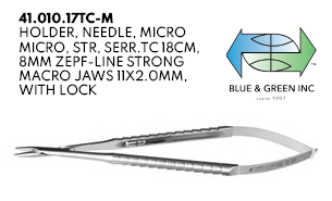 Micro Needle Holder, Serrated 18cm, with lock(41.010.17TC-M) Needle Holder - Blue & Green Inc.