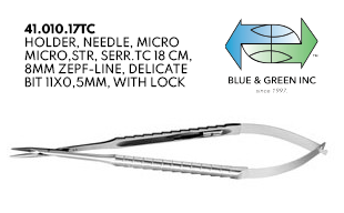 Castroviejo Micro Needleholder, Straight (41.010.17TC) Needle Holder - Blue & Green Inc.