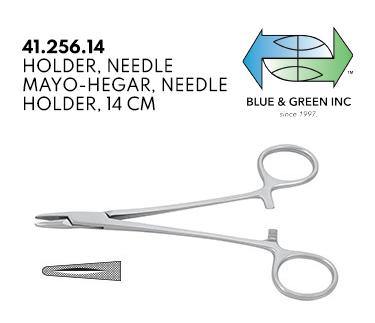 Mayo-Hegar Needle Holder, Multiple sizes (41.256.14 , 41.256.16, 41.256.18) Needle Holder - Blue & Green Inc.