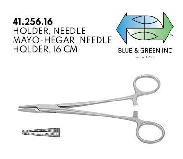 Mayo-Hegar Needle Holder, Multiple sizes (41.256.14 , 41.256.16, 41.256.18) Needle Holder - Blue & Green Inc.