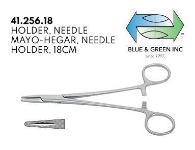 Mayo-Hegar Needle Holder, Multiple sizes (41.256.14 , 41.256.16, 41.256.18) Needle Holder - Blue & Green Inc.