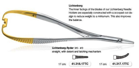 Lichtenberg Needle Holder, Straight or Curved (41.318.17TC & 41.317.17TC) Needle Holder - Blue & Green Inc.