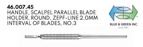 Handle Scalpel Parallel Blade Holder, 2.0mm interval of blades (46.007.45) Handle - Blue & Green Inc.