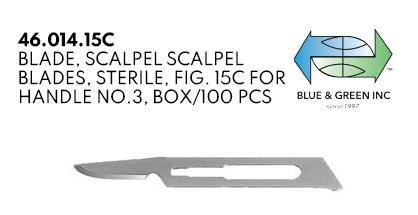 Scalpel Blades, for Handle no.3, box of 100pcs (46.014.15C) blade - Blue & Green Inc.