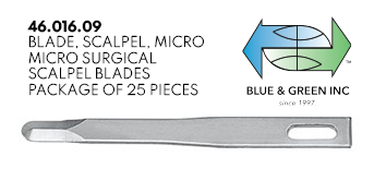 Micro Surgical Scalpel Blade, 25 pieces(46.016.09) Scalpel Insert - Blue & Green Inc.