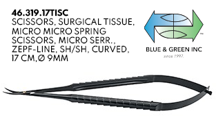 Scissors w/ Micro Spring (46.319.17 OR 46.319.17TISC) Scissors - Blue & Green Inc.