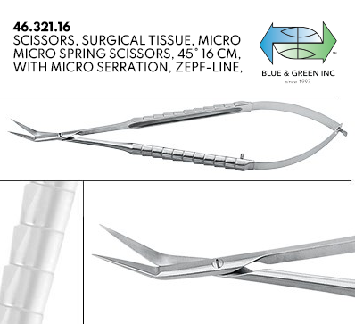 Micro Scissors w/ Spring (46.321.16 + 46.321.16TISC) Scissors - Blue & Green Inc.