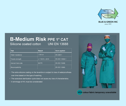 B-Medium Risk, Silicone Coated Cotton Gown (13688) Uniform - Blue & Green Inc.