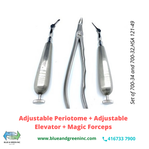 Adjustable Periotomes, Elevator and Magic Forceps Kit (PEF1 Set)Blue &amp; Green Inc.