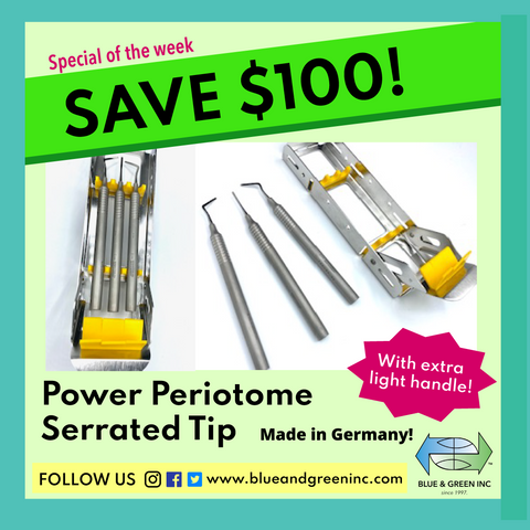 Power Periotome Serrated Single End (PKS 1) Periotome set - Blue & Green Inc.